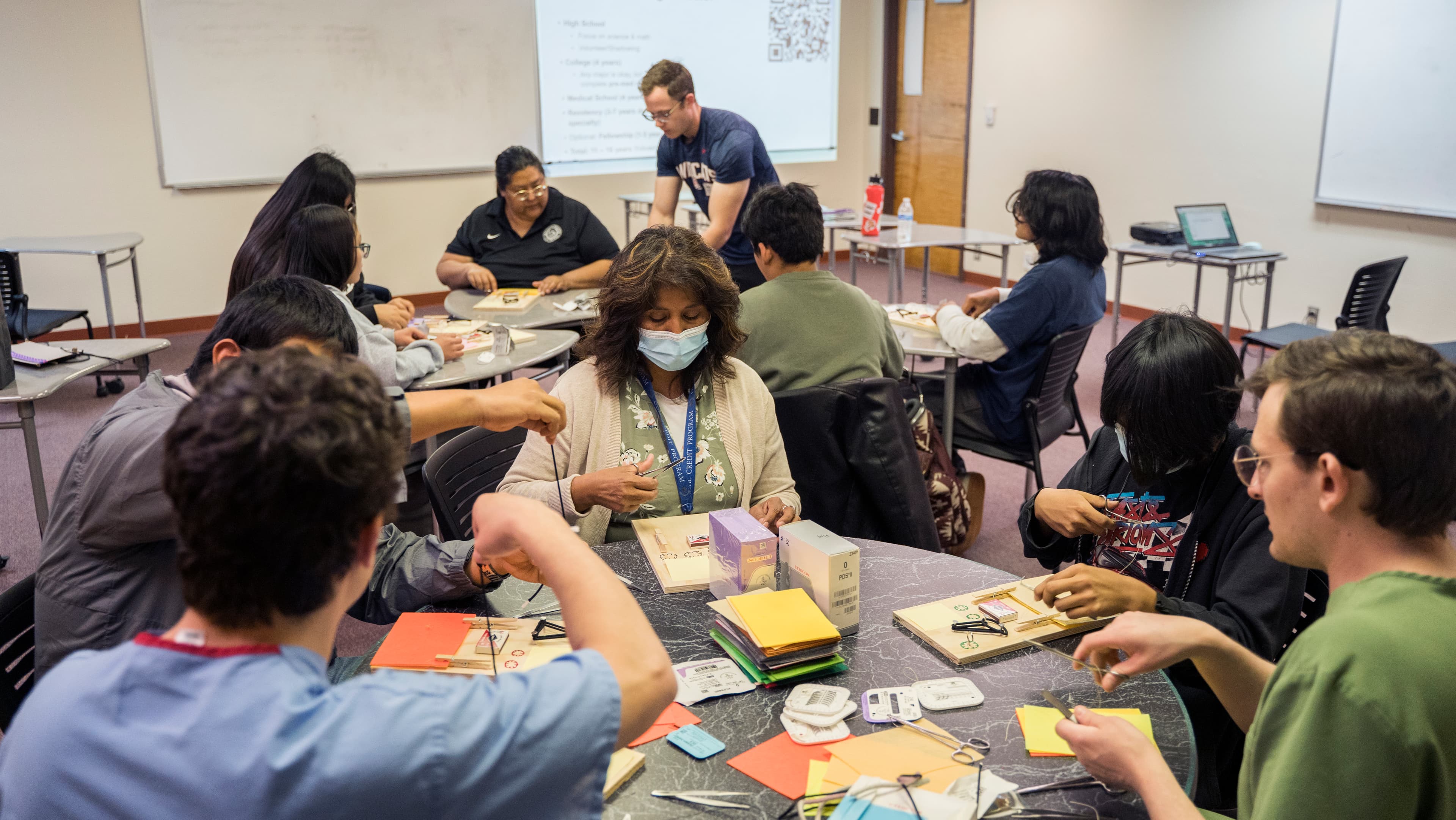 Students listening to a presentation about medical careers