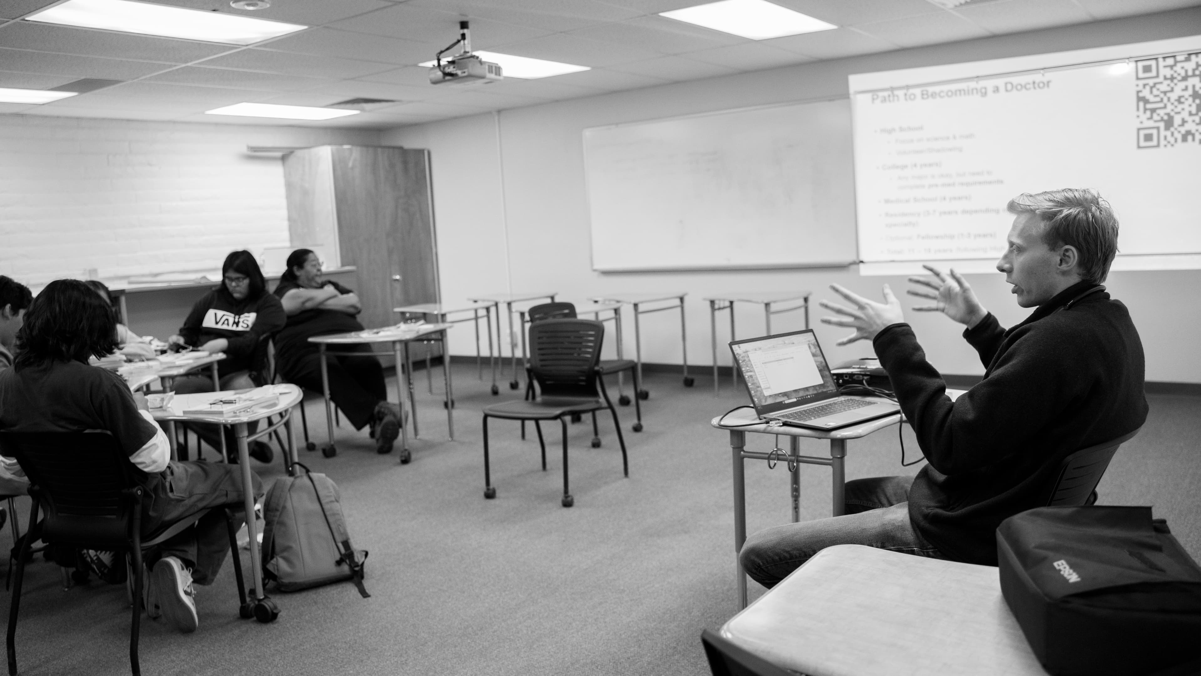 Instructor Dylan guiding students during a workshop